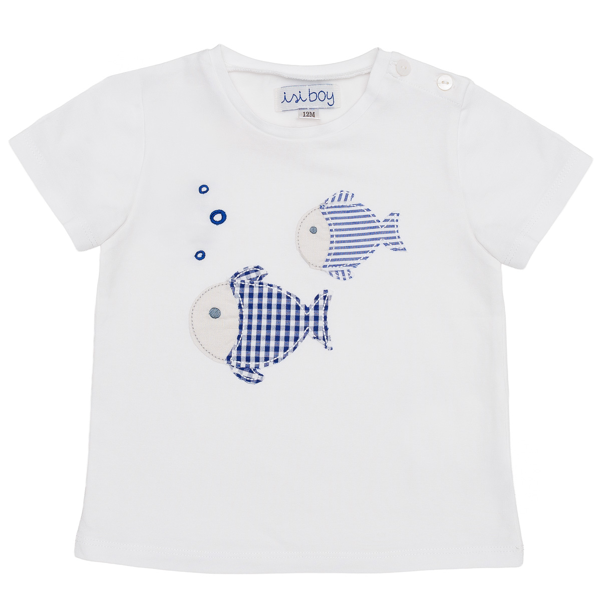 jersey boy T-shirt with seersucker checks and stripes patch fish