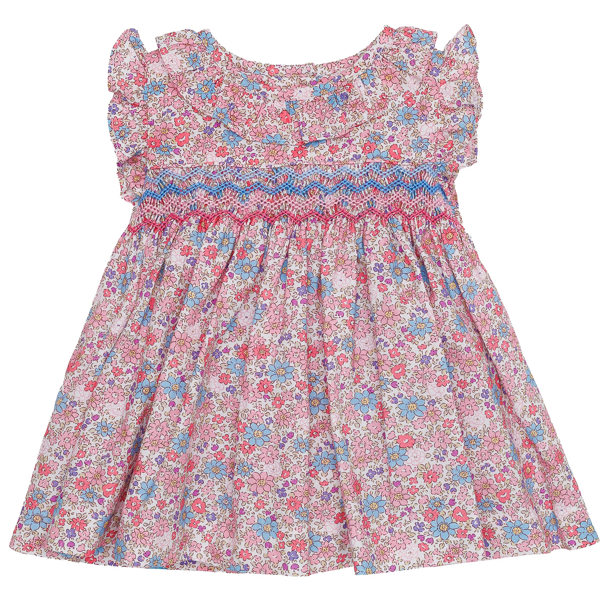 fabric printed dress with smock