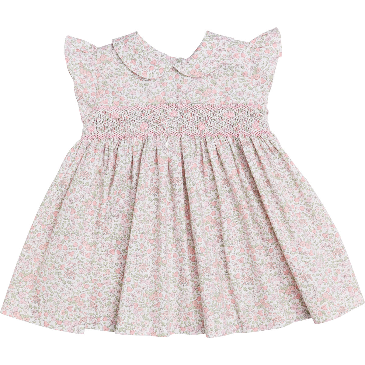 flower printed fabric dress with smock and SHORT SLEEVES
