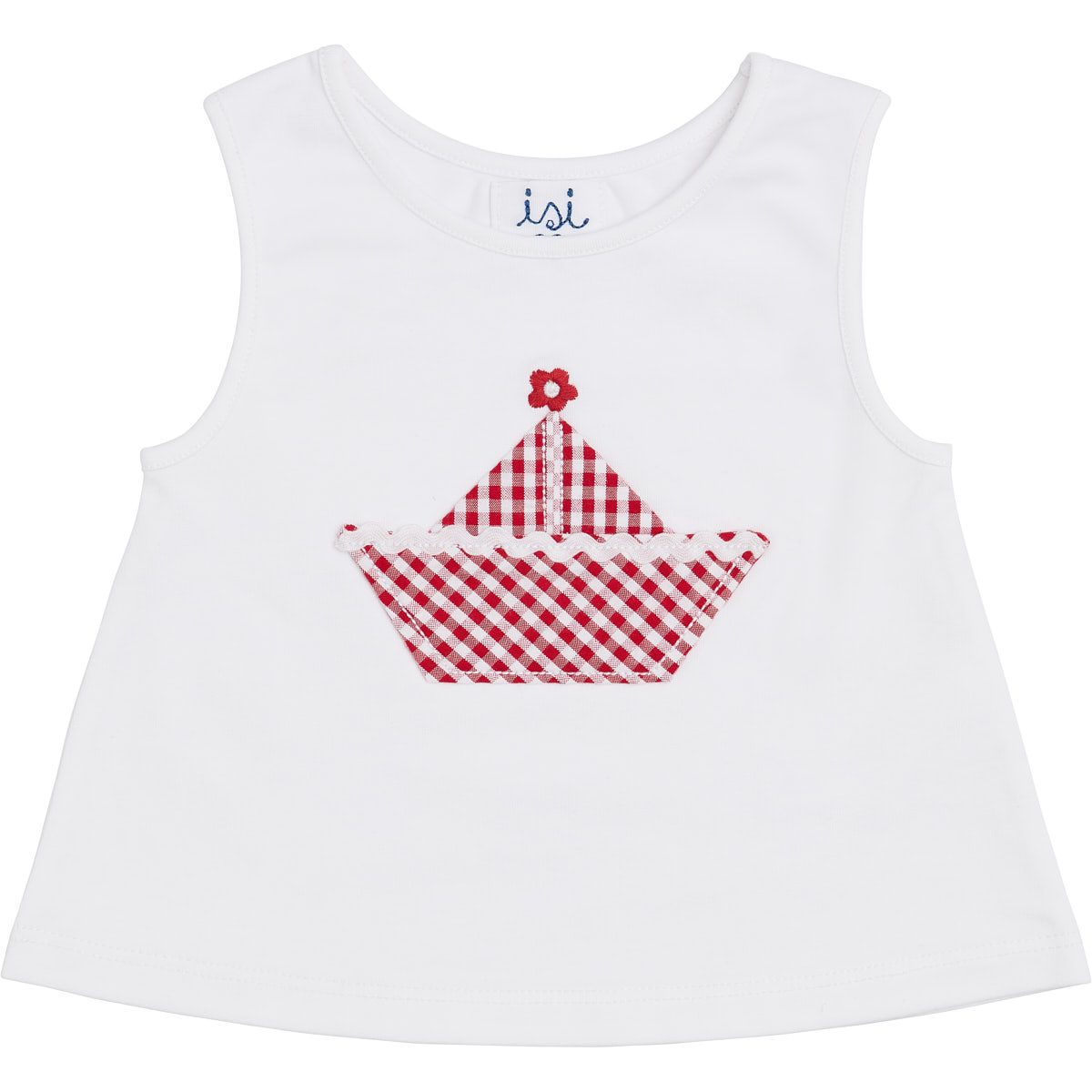 jersey sleeveless T-shirt with seersucker checks small boat patch