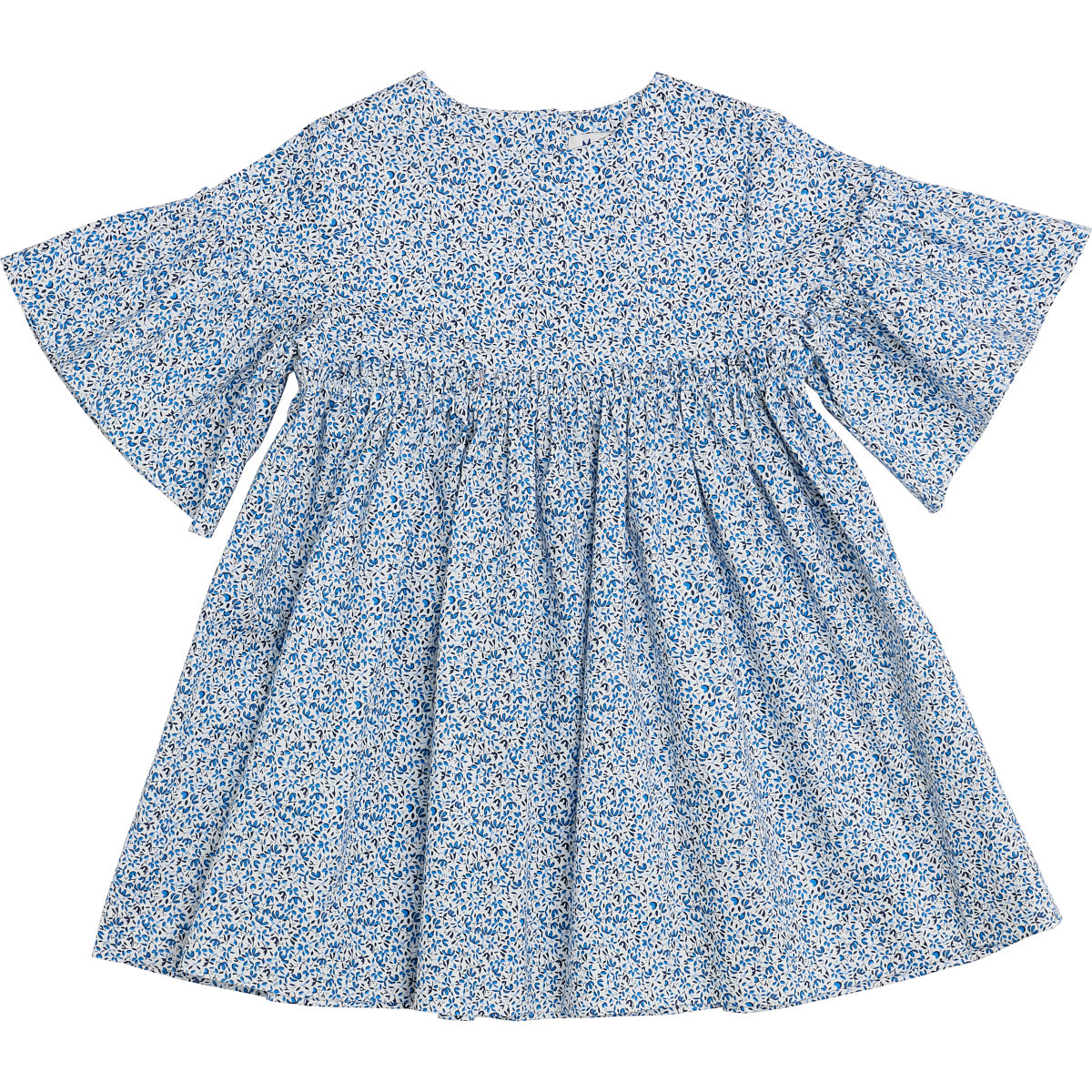 printed fabric dress with ruches on sleeves 